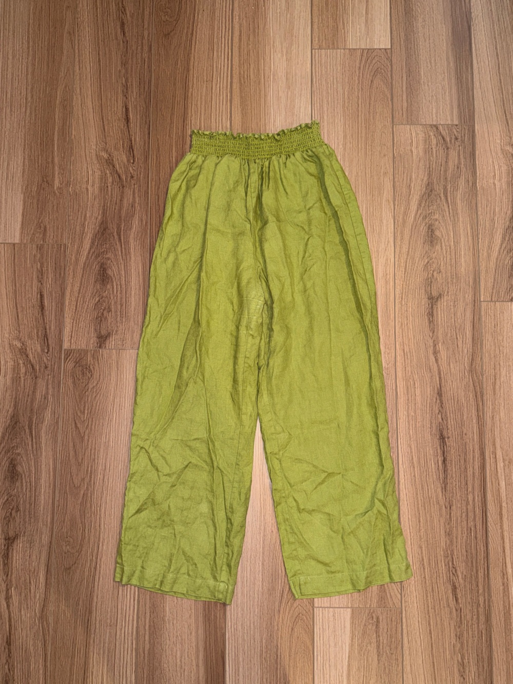 Reformation 100% linen ruffle lime green pants